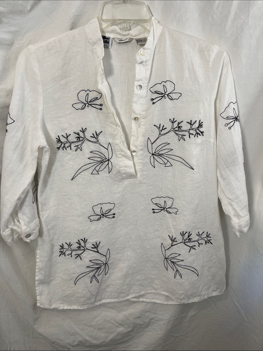 Edward White Embroidered Irish Linen Women's Blouse Size Medium